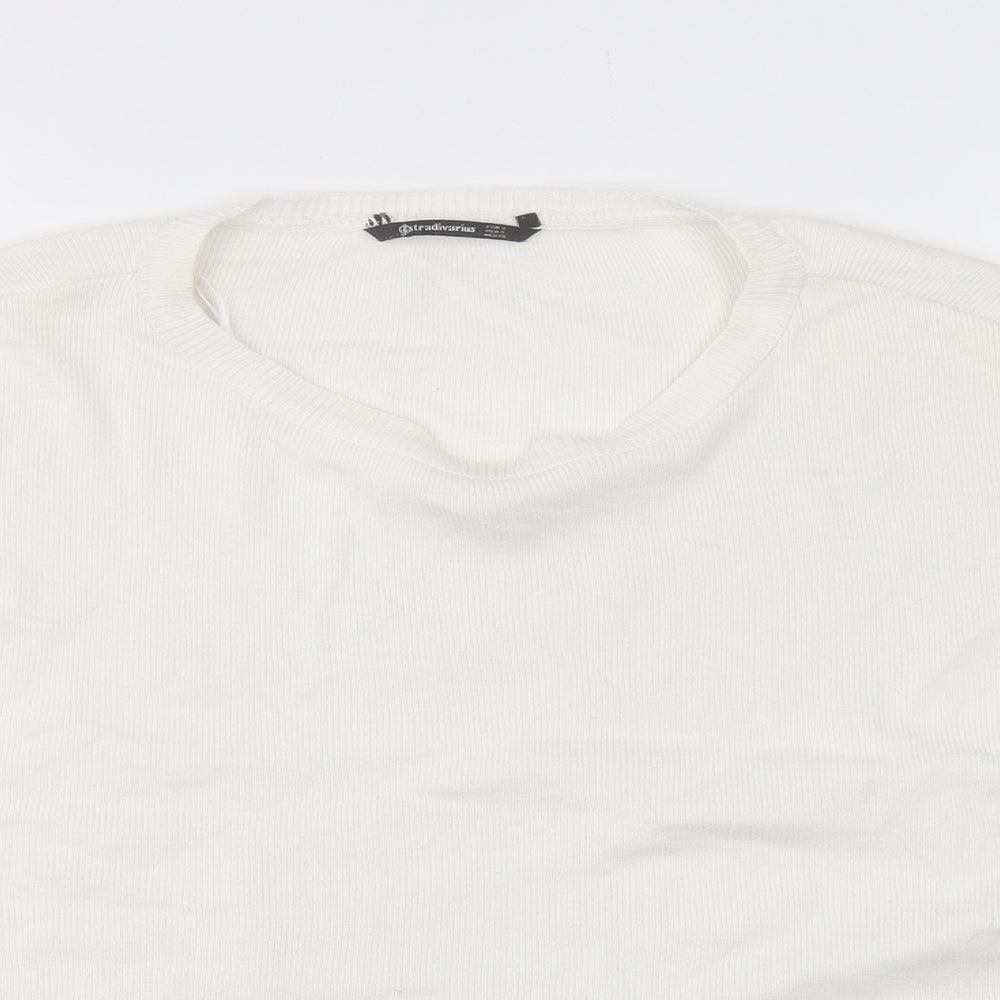 Stradivarius Womens White Crew Neck Acrylic Pullover Jumper Size S