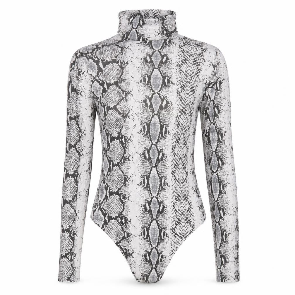 PRETTYLITTLETHING Womens Grey Animal Print Viscose Bodysuit One-Piece Size 8 Snap