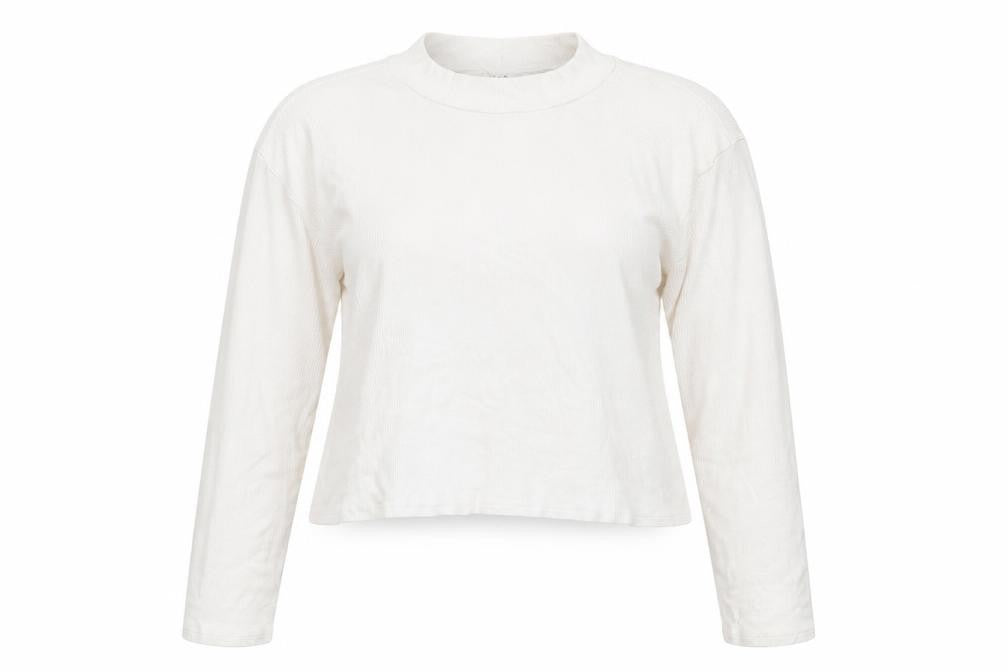 H&M Womens White Viscose Cropped T-Shirt Size XL Mock Neck - Ribbed