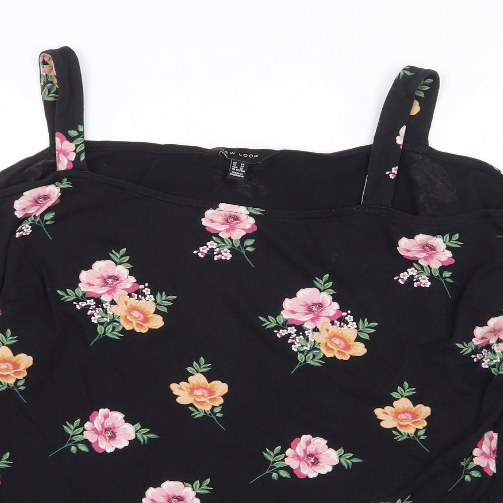 New Look Womens Black Floral Cotton Basic Blouse Size 14 Off the Shoulder