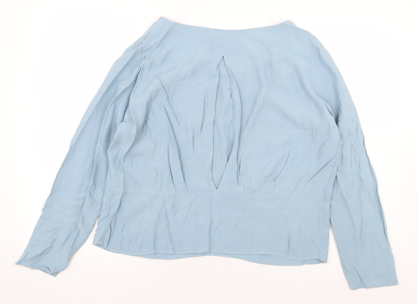 Marks and Spencer Womens Blue Viscose Basic Blouse Size 14 Boat Neck - Back Slit
