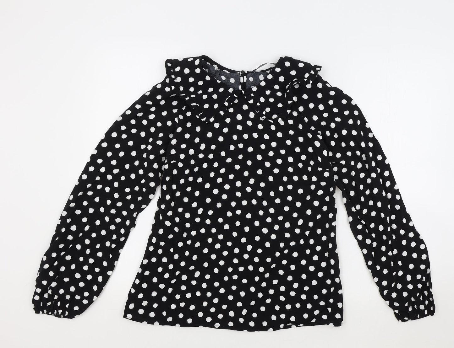 Marks and Spencer Womens Black Polka Dot Viscose Basic Blouse Size 6 Collared