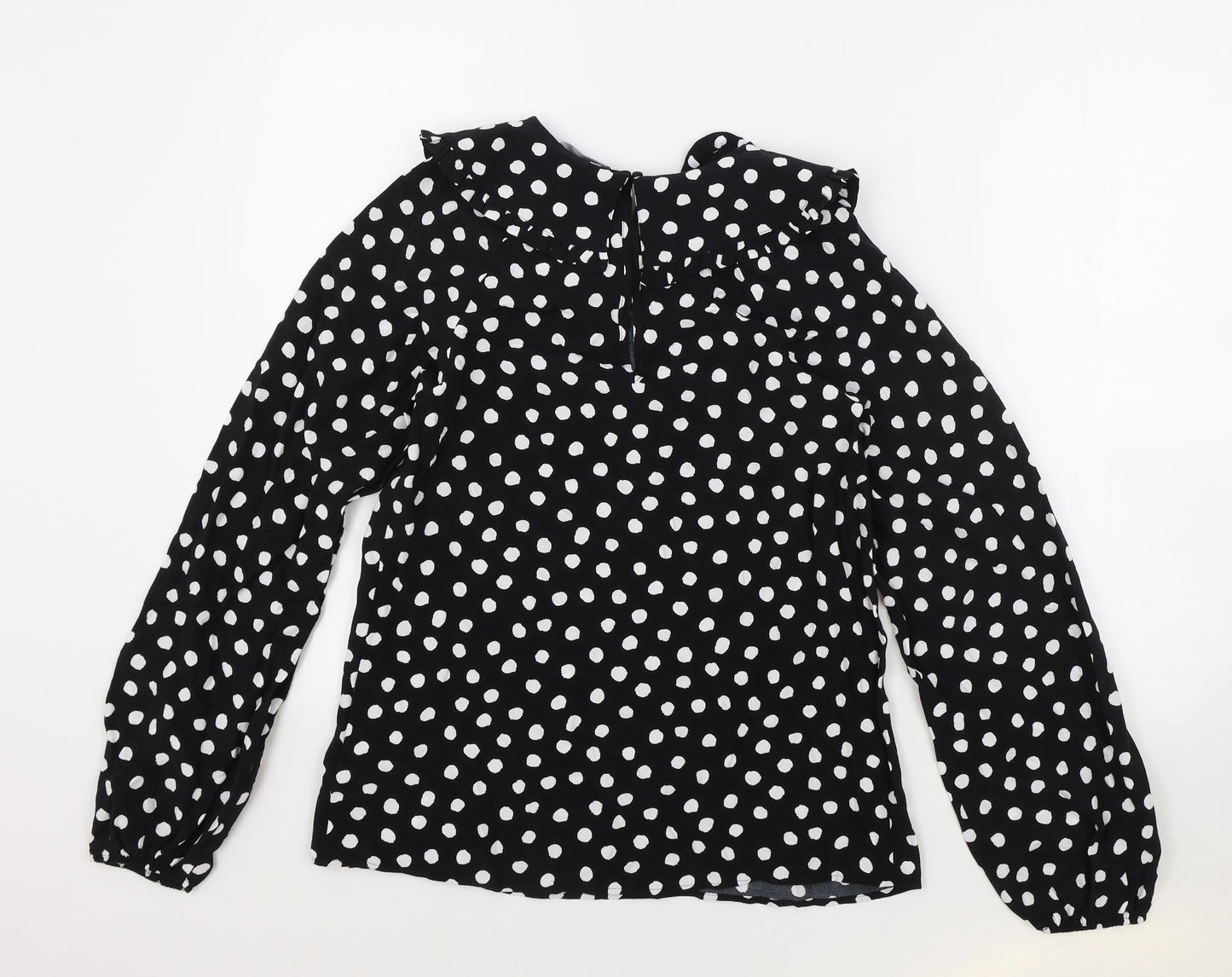 Marks and Spencer Womens Black Polka Dot Viscose Basic Blouse Size 6 Collared