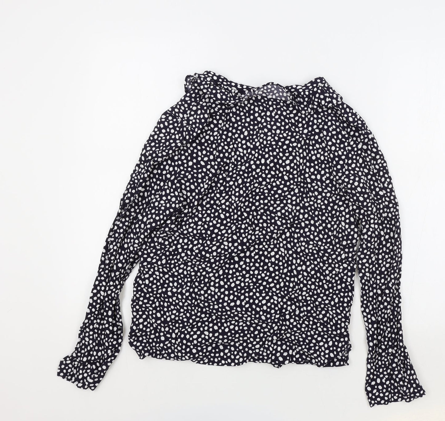 Marks and Spencer Womens Black Polka Dot Viscose Basic Blouse Size 6 V-Neck