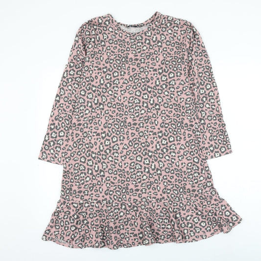 newloo Womens Pink Animal Print Polyester Jumper Dress Size 8 Round Neck Pullover - Leopard Print