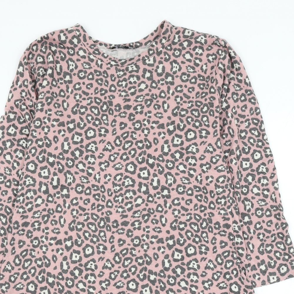 newloo Womens Pink Animal Print Polyester Jumper Dress Size 8 Round Neck Pullover - Leopard Print
