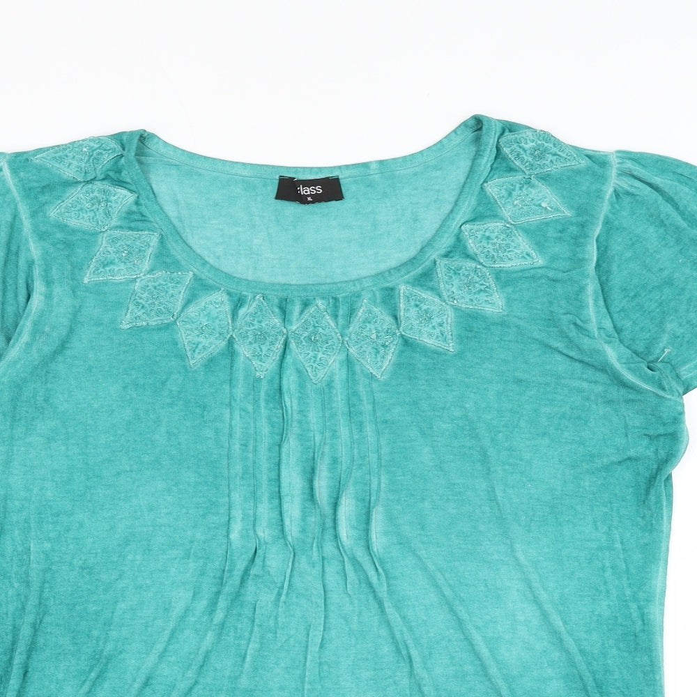 Klass Womens Green Viscose Basic Blouse Size XL Scoop Neck