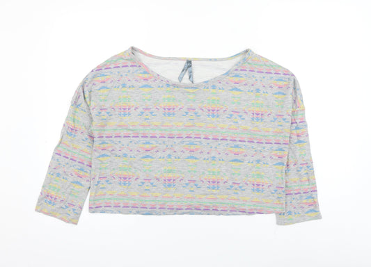 Influence Womens Grey Geometric Polyester Pullover Sweatshirt Size 14 Pullover - Cropped