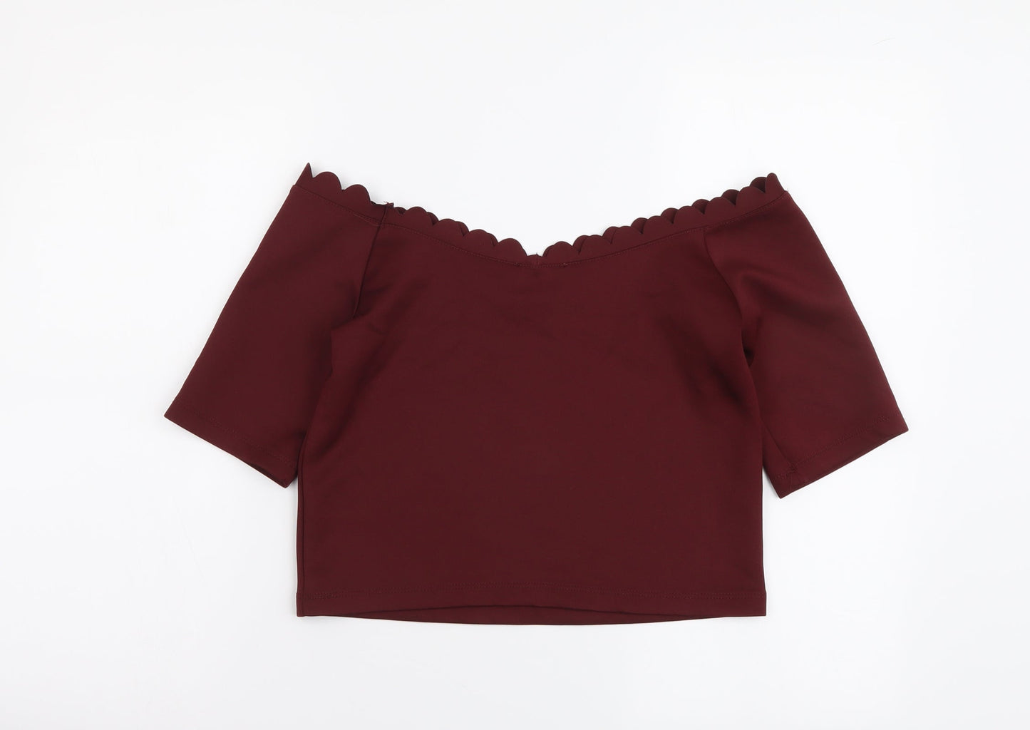 New Look Womens Red Polyester Cropped Blouse Size 12 Boat Neck