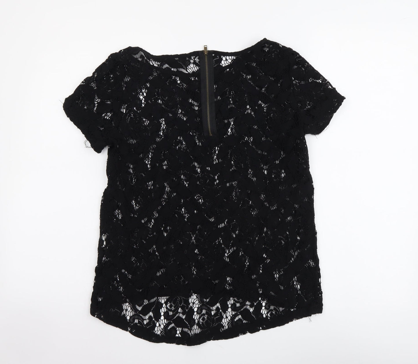 Zara Womens Black Polyester Basic Blouse Size S Boat Neck