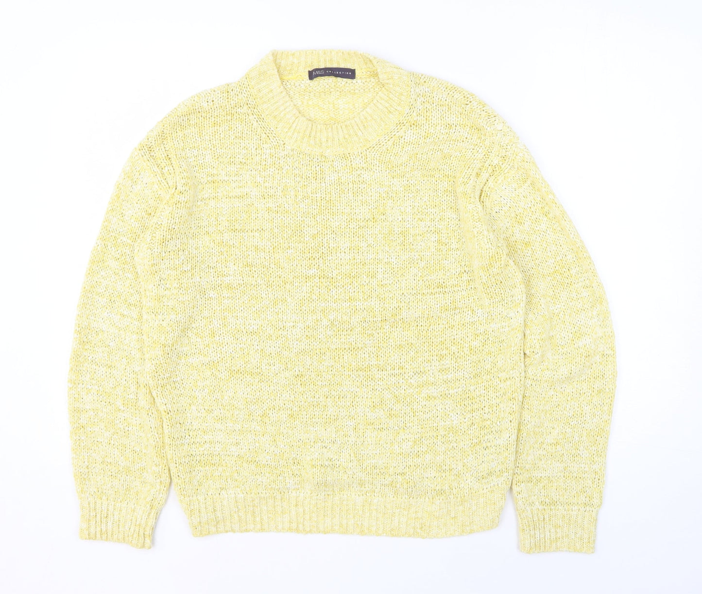 Marks and Spencer Womens Yellow Round Neck Acrylic Pullover Jumper Size S