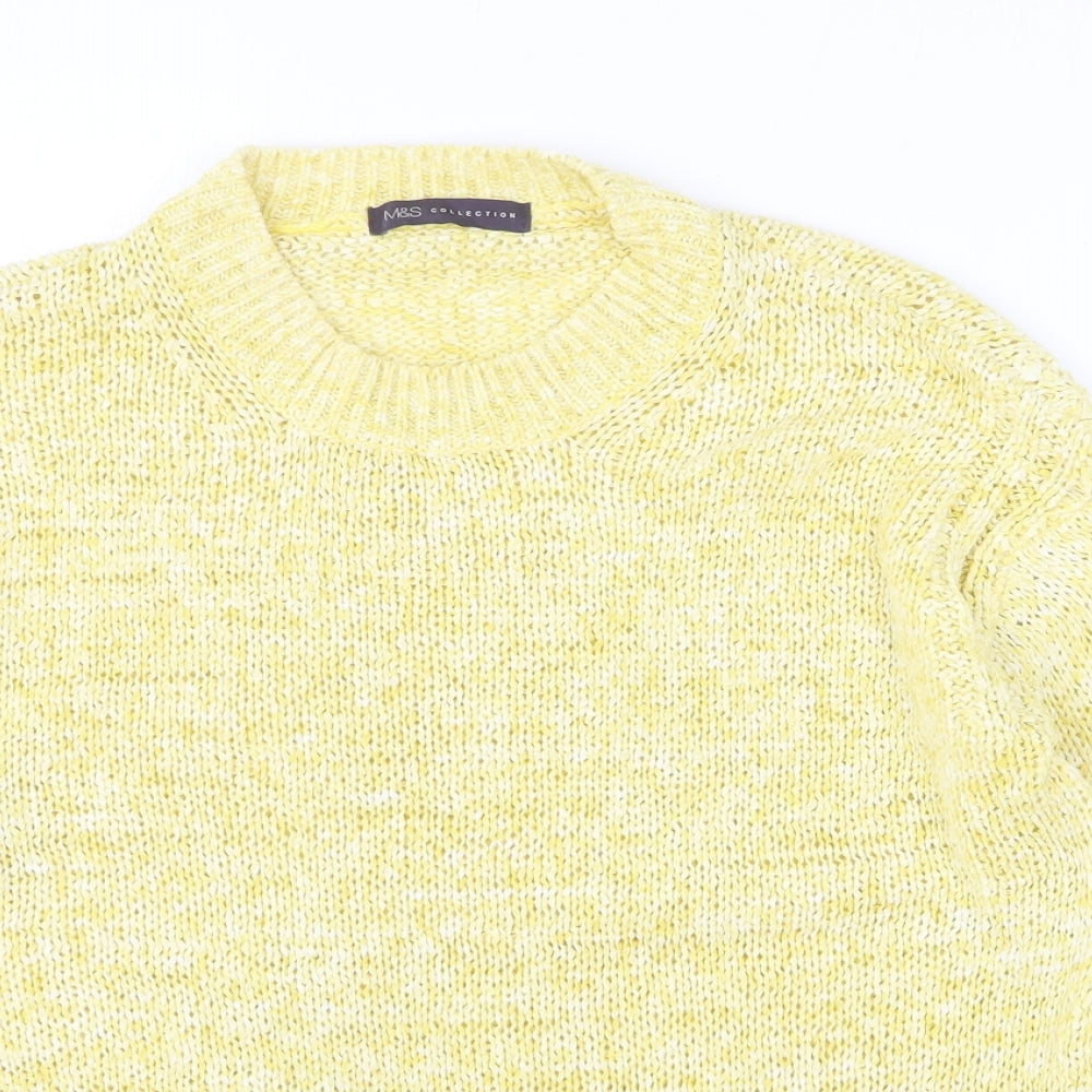 Marks and Spencer Womens Yellow Round Neck Acrylic Pullover Jumper Size S
