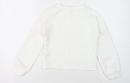 Jeff & Co Girls White Crew Neck Geometric Polyester Pullover Jumper Size 9-10 Years Pullover