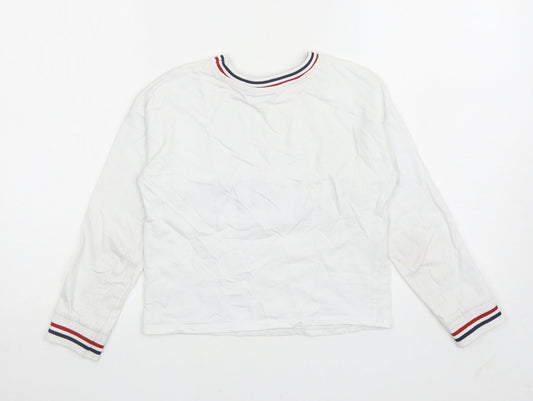 George Girls White Cotton Pullover Sweatshirt Size 9-10 Years Pullover - Happy