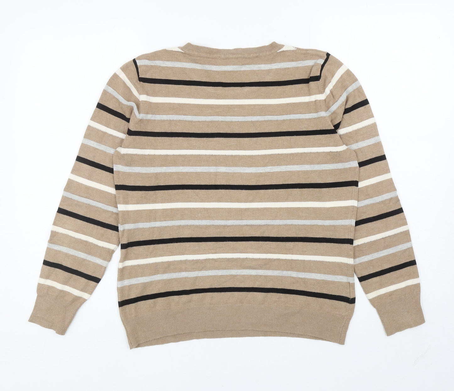 CC Womens Brown Round Neck Striped Viscose Pullover Jumper Size M
