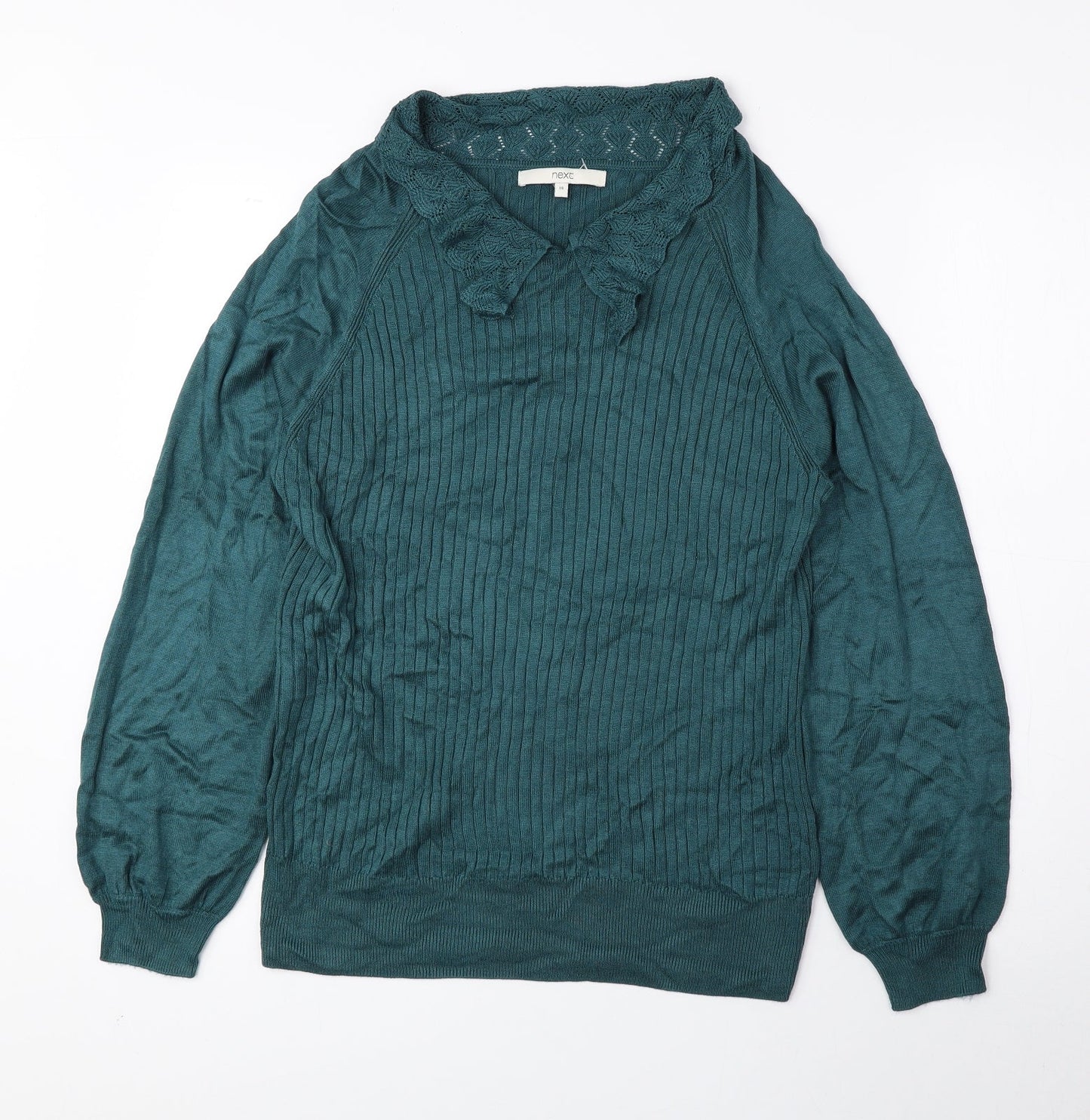 NEXT Womens Green Collared Viscose Pullover Jumper Size 14