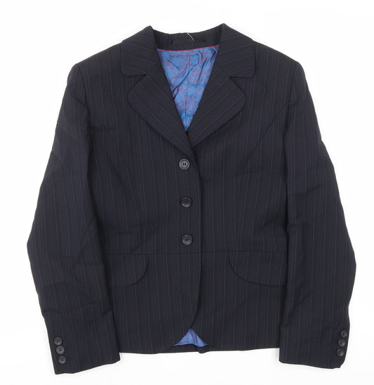 Wardrobes Womens Black Striped Polyester Jacket Blazer Size 8