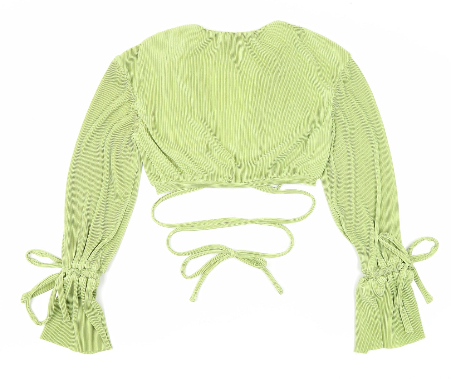 Misspap Womens Green Polyester Cropped Blouse Size 10 V-Neck - Tie Front
