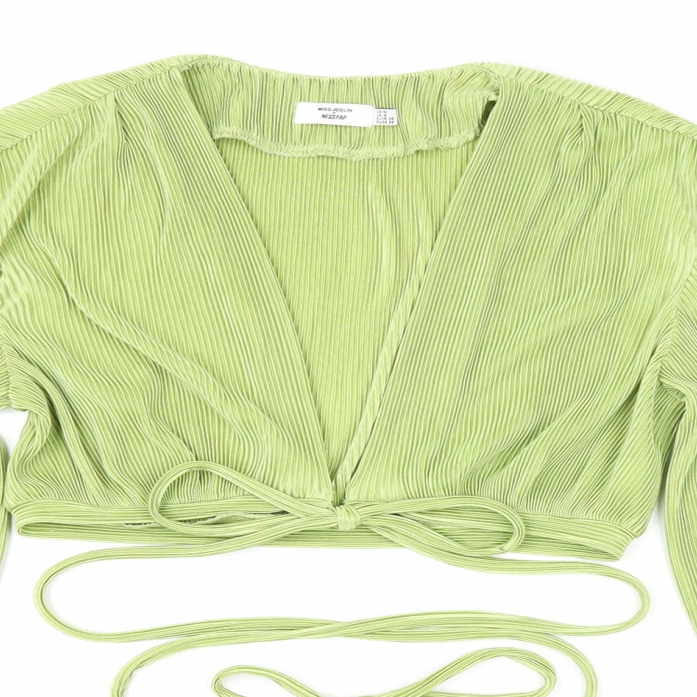 Misspap Womens Green Polyester Cropped Blouse Size 10 V-Neck - Tie Front