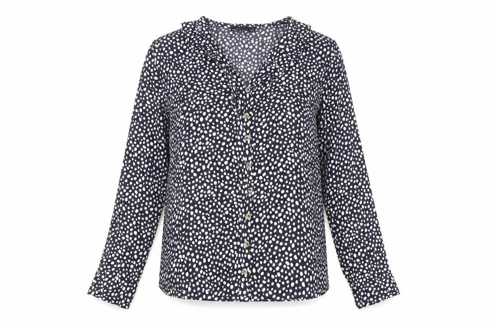 Marks and Spencer Womens Blue Polka Dot Viscose Basic Button-Up Size 8 Collared