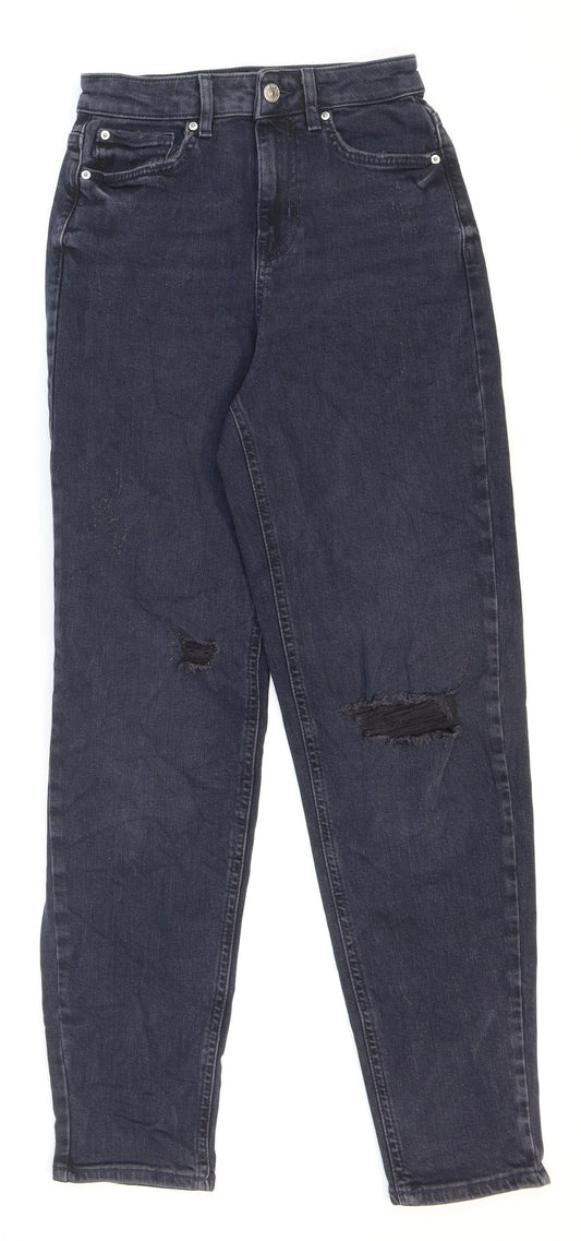 Marks and Spencer Womens Blue Cotton Mom Jeans Size 6 L28 in Regular Zip