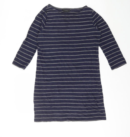 Dorothy Perkins Womens Blue Striped Cotton Bodycon Size 10 Round Neck Pullover