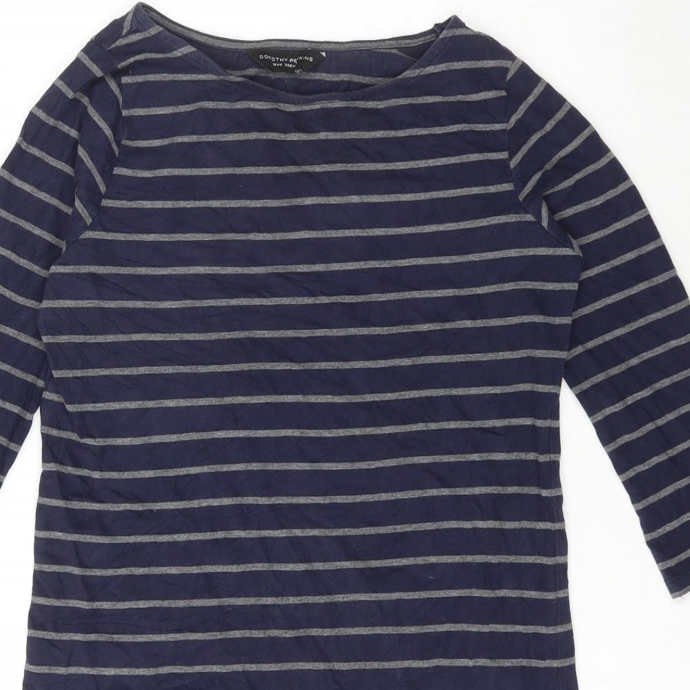 Dorothy Perkins Womens Blue Striped Cotton Bodycon Size 10 Round Neck Pullover