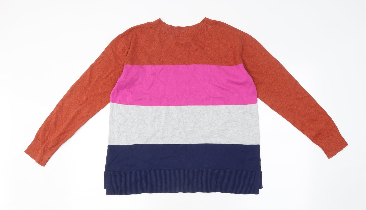 Lands' End Mens Multicoloured Striped Polyester Button-Up Size S Round Neck