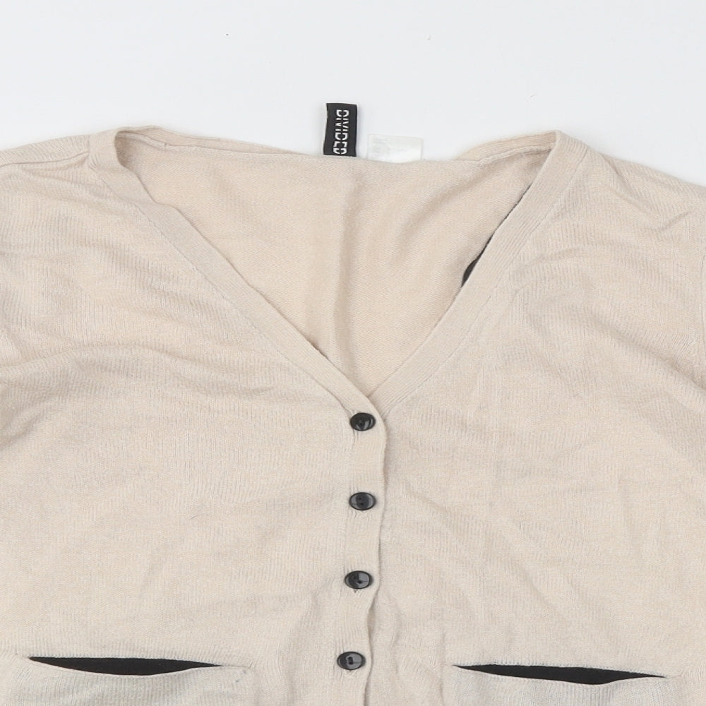 Devided Womens Beige V-Neck Polyester Cardigan Jumper Size 4