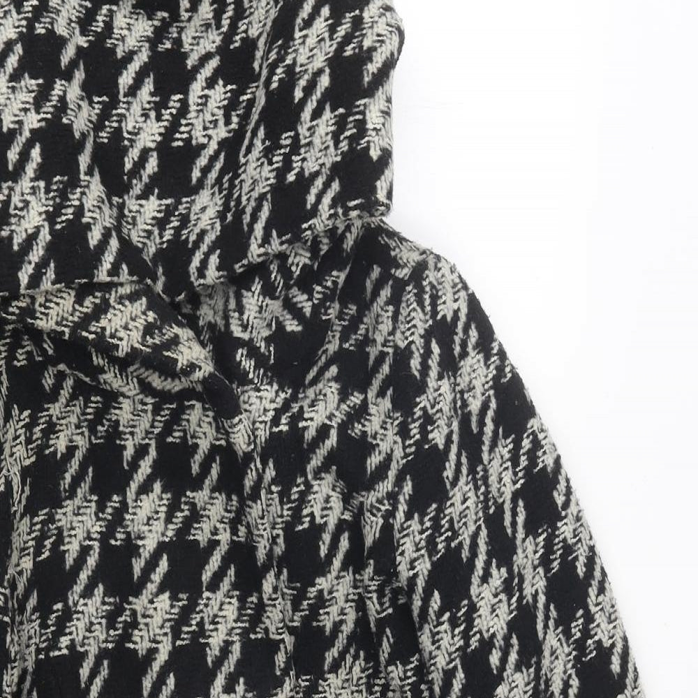 New Look Womens Black Herringbone Overcoat Coat Size 8 Snap