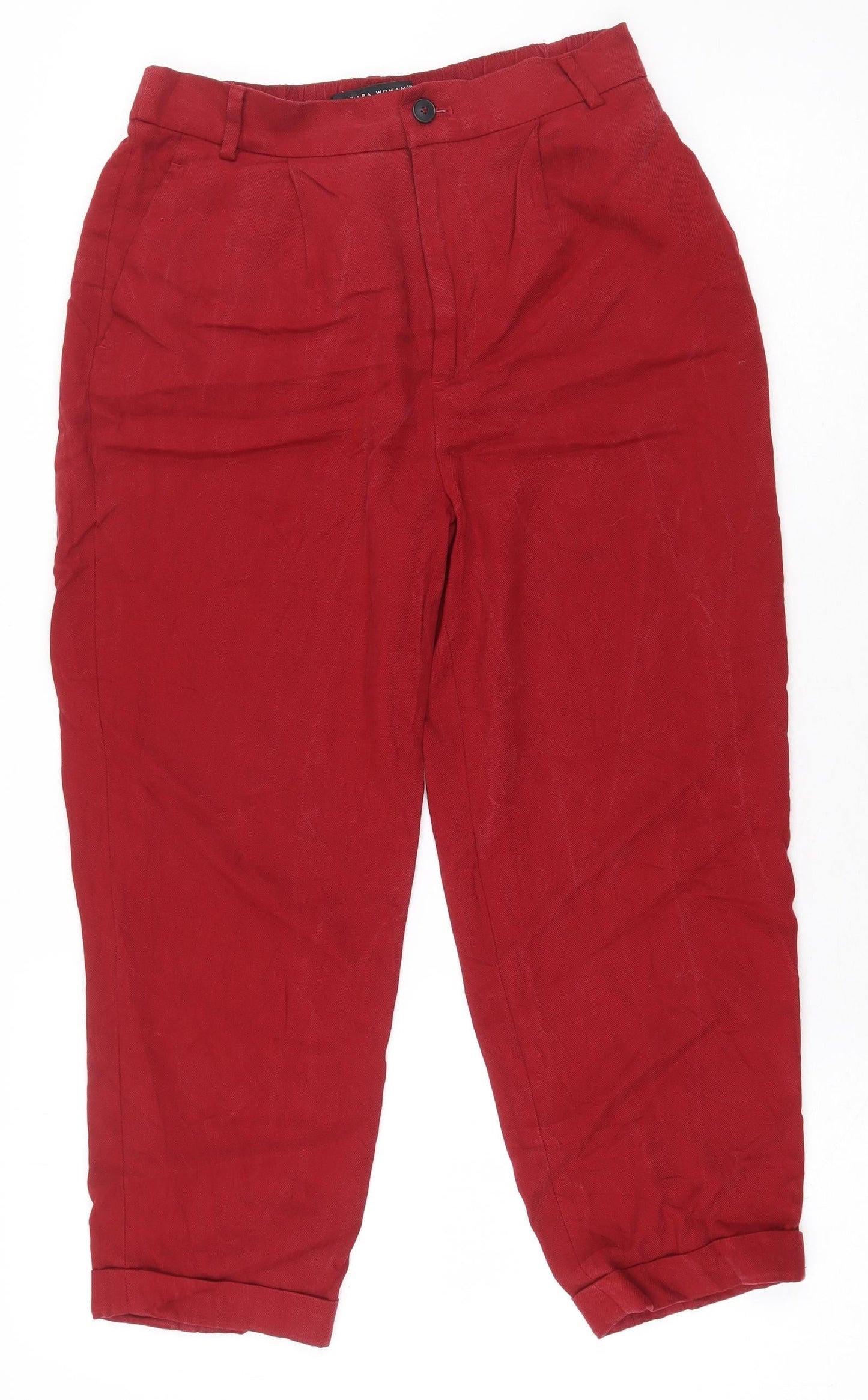 Zara Womens Red Lyocell Trousers Size XS L21 in Regular Zip