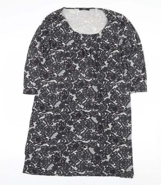 Marks and Spencer Womens Black Floral Viscose A-Line Size 14 Round Neck Pullover