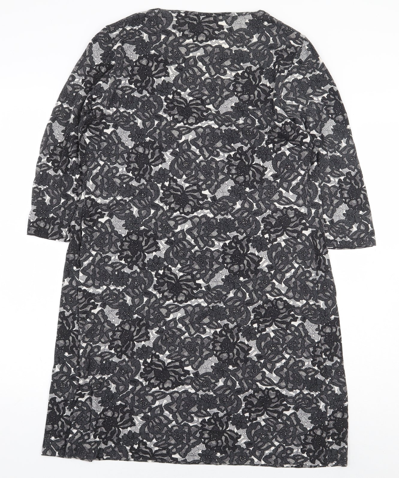 Marks and Spencer Womens Black Floral Viscose A-Line Size 14 Round Neck Pullover