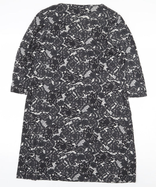 Marks and Spencer Womens Black Floral Viscose A-Line Size 14 Round Neck Pullover