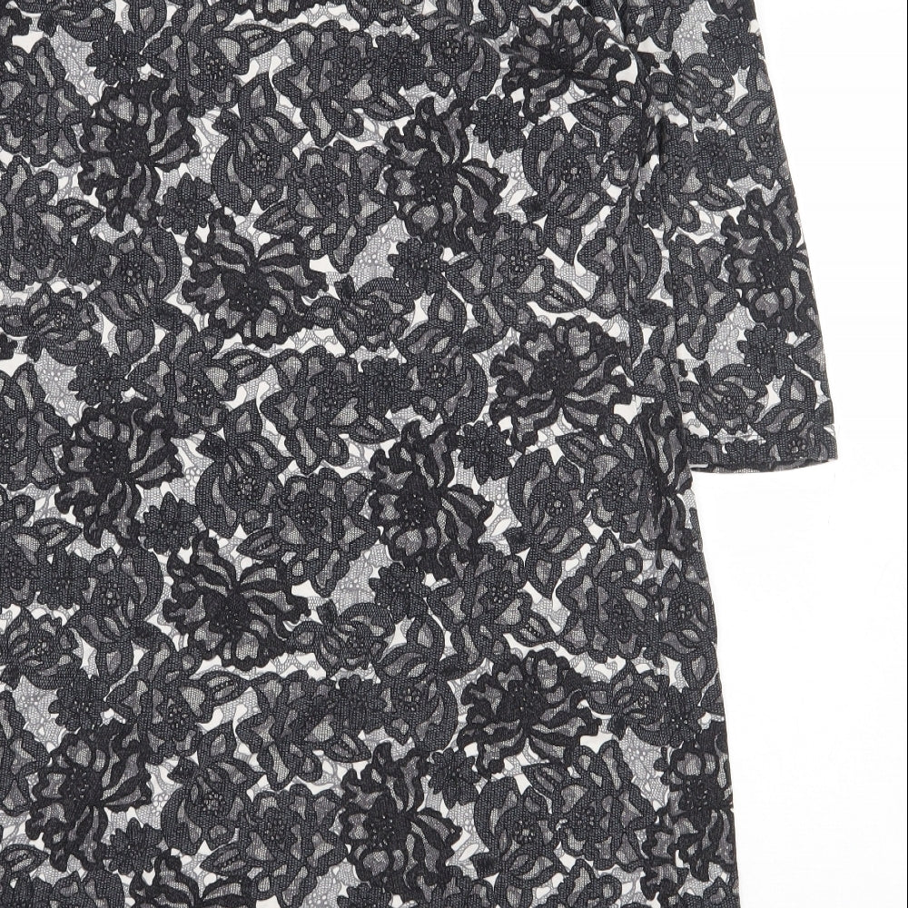 Marks and Spencer Womens Black Floral Viscose A-Line Size 14 Round Neck Pullover