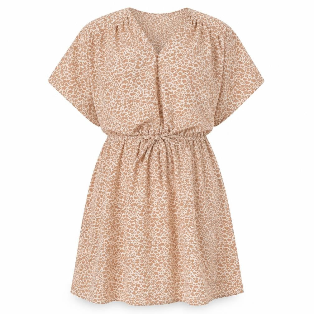 MNG Suit Womens Pink Animal Print Polyester Skater Dress Size M V-Neck Drawstring - Elasticated Waist
