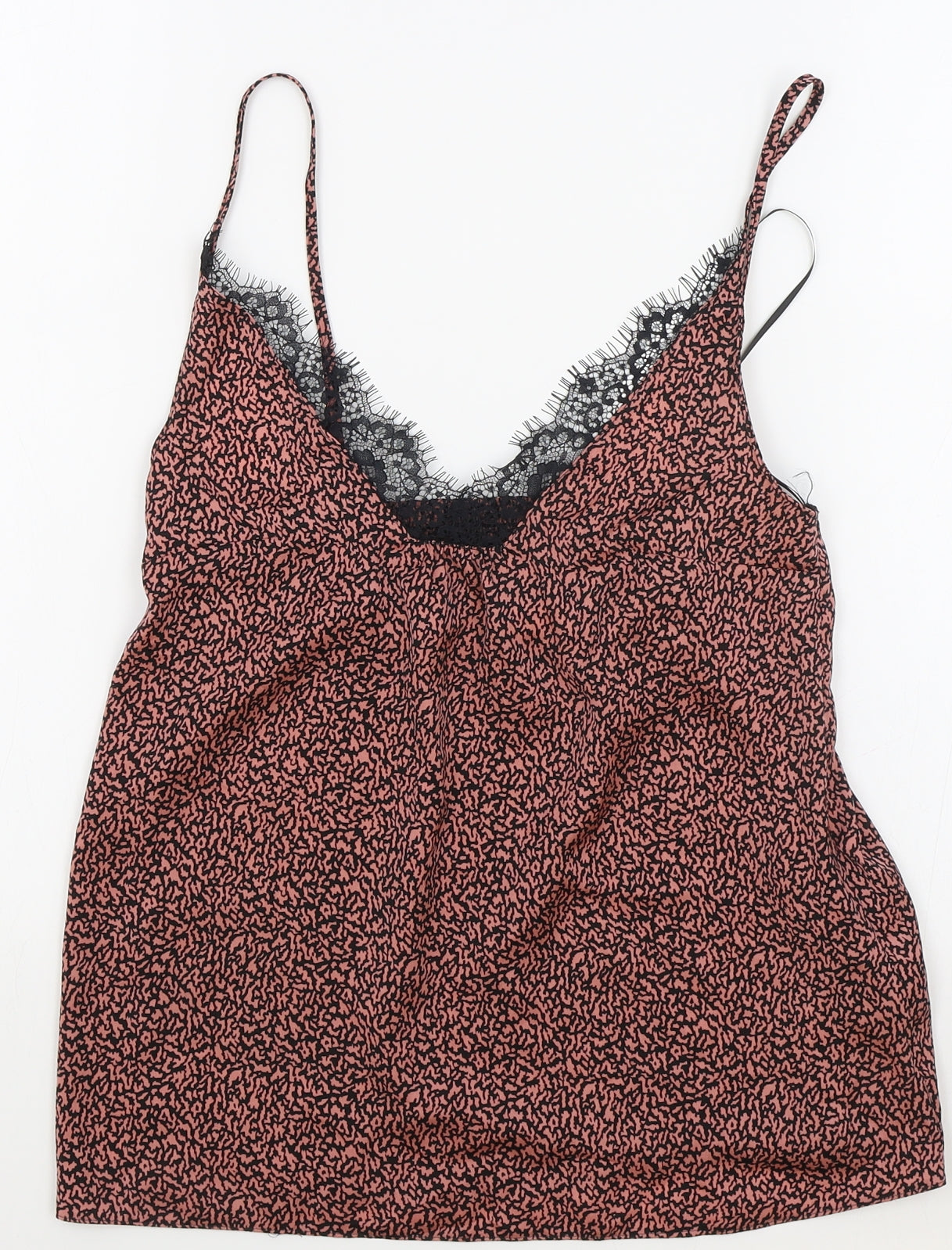 Marks and Spencer Womens Pink Animal Print Polyester Cami Pyjama Top Size 6 - Lace Detail