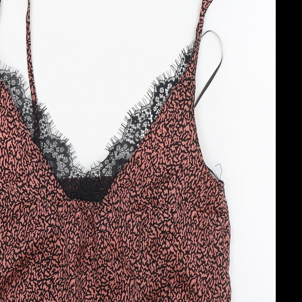 Marks and Spencer Womens Pink Animal Print Polyester Cami Pyjama Top Size 6 - Lace Detail