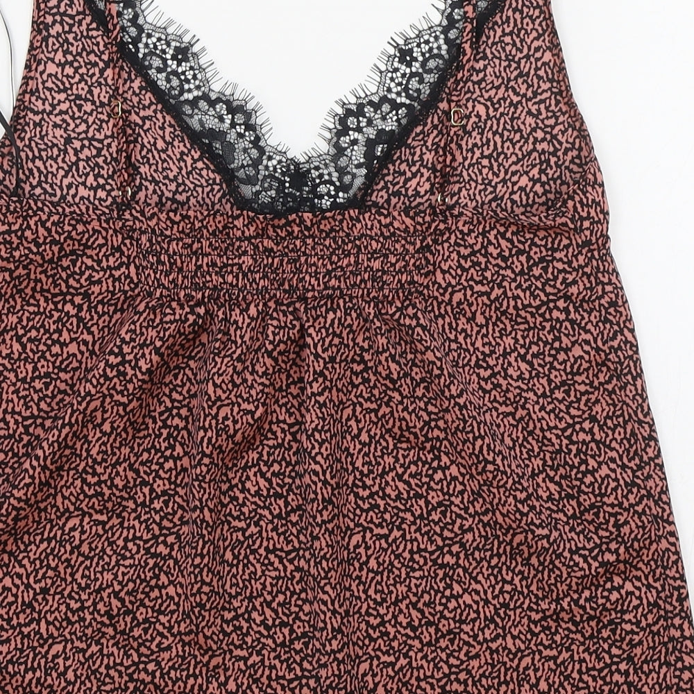 Marks and Spencer Womens Pink Animal Print Polyester Cami Pyjama Top Size 6 - Lace Detail