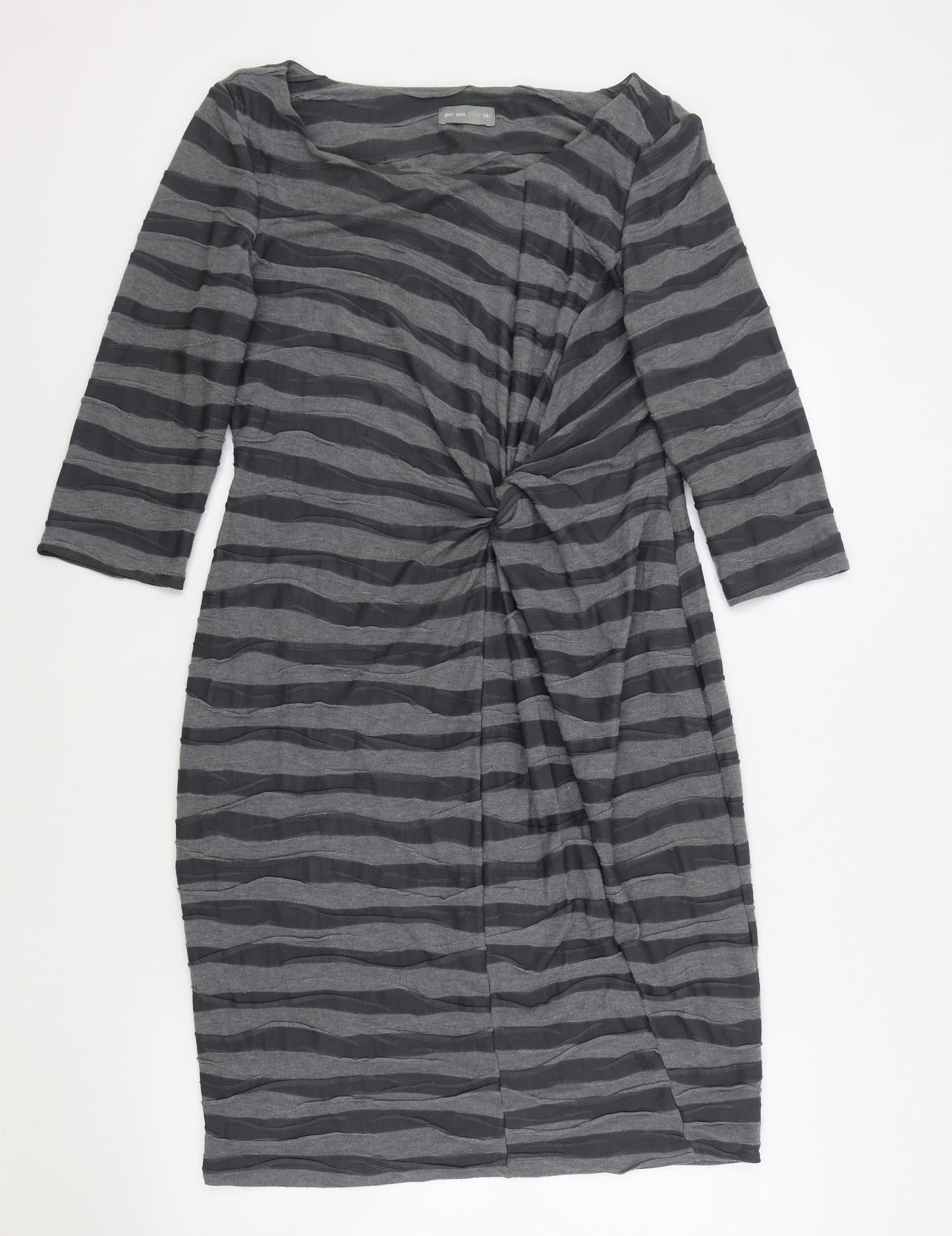 Per Una Womens Grey Striped Polyester Bodycon Size 14 Boat Neck Pullover
