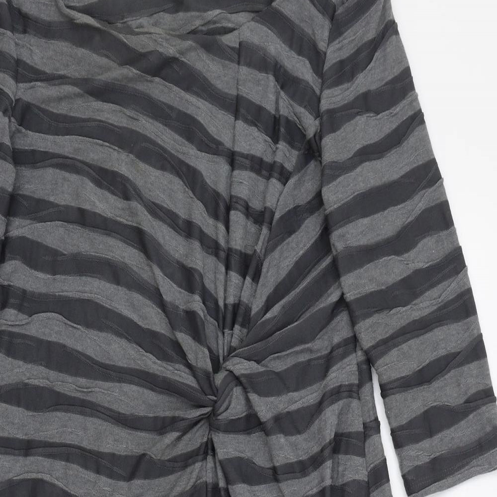 Per Una Womens Grey Striped Polyester Bodycon Size 14 Boat Neck Pullover