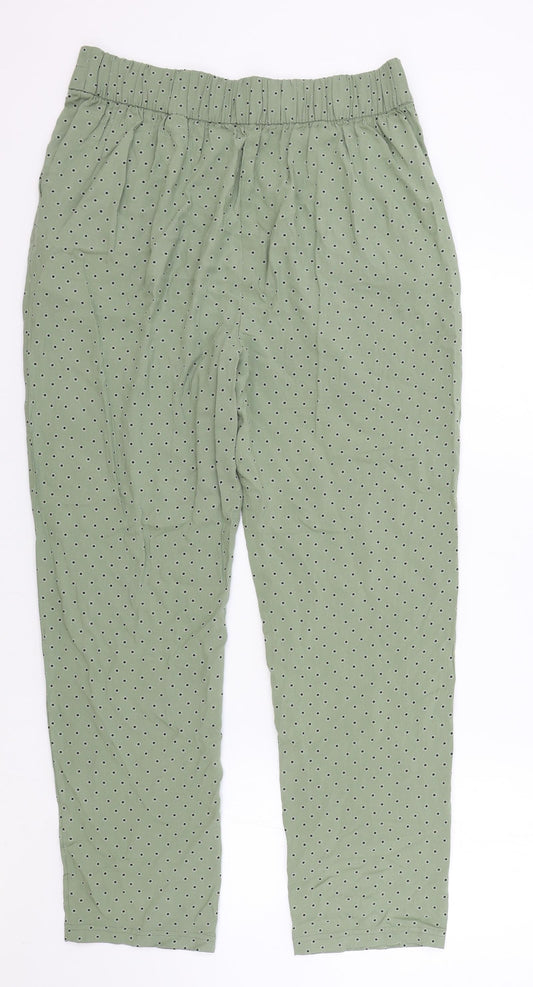 Marks and Spencer Womens Green Geometric Viscose Bloomer Trousers Size 12 L28 in Regular