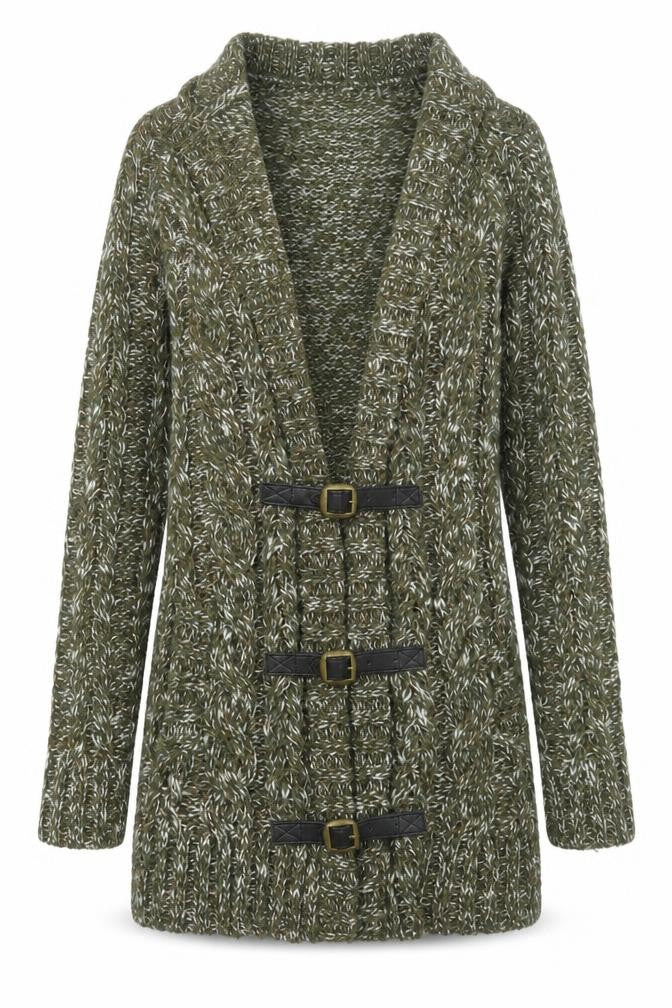 Crafted Womens Green V-Neck Acrylic Cardigan Jumper Size 8 - Buckle Detail