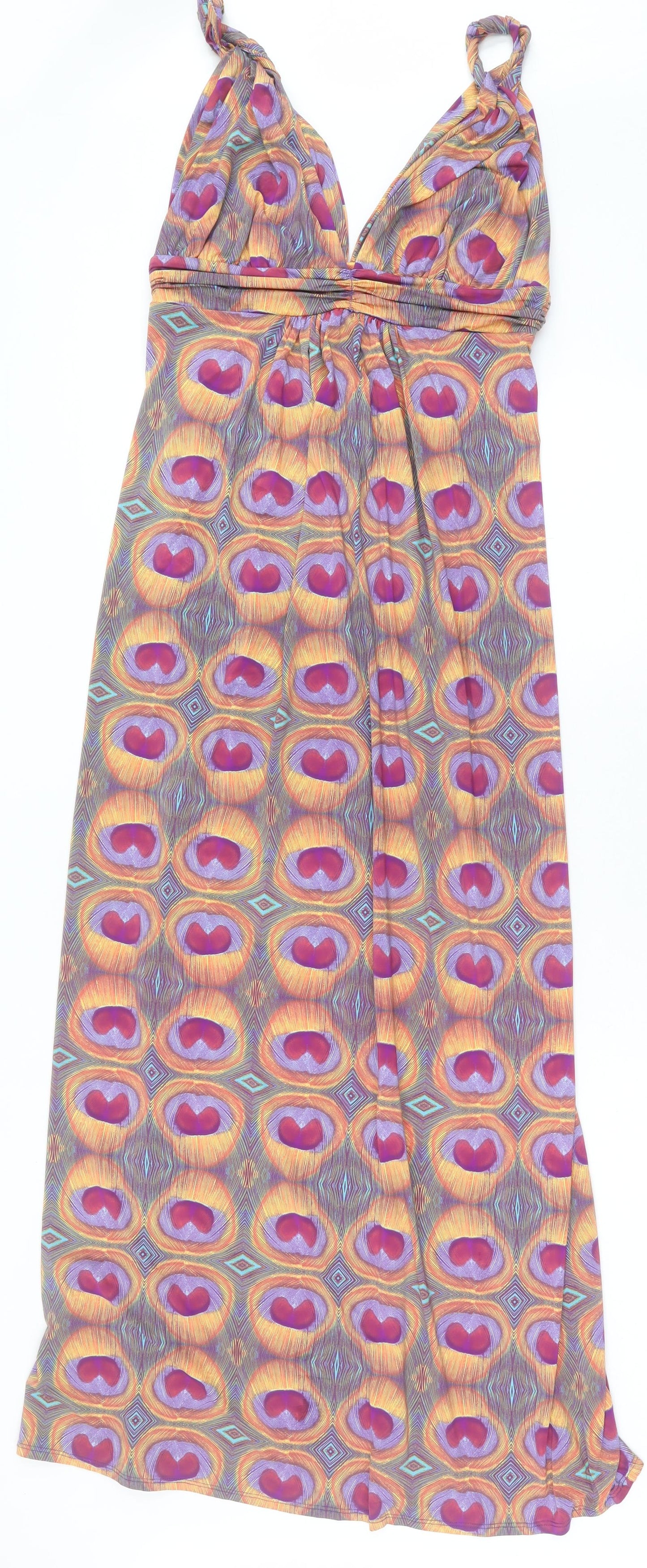 viz Womens Multicoloured Geometric Nylon A-Line Size L V-Neck Pullover