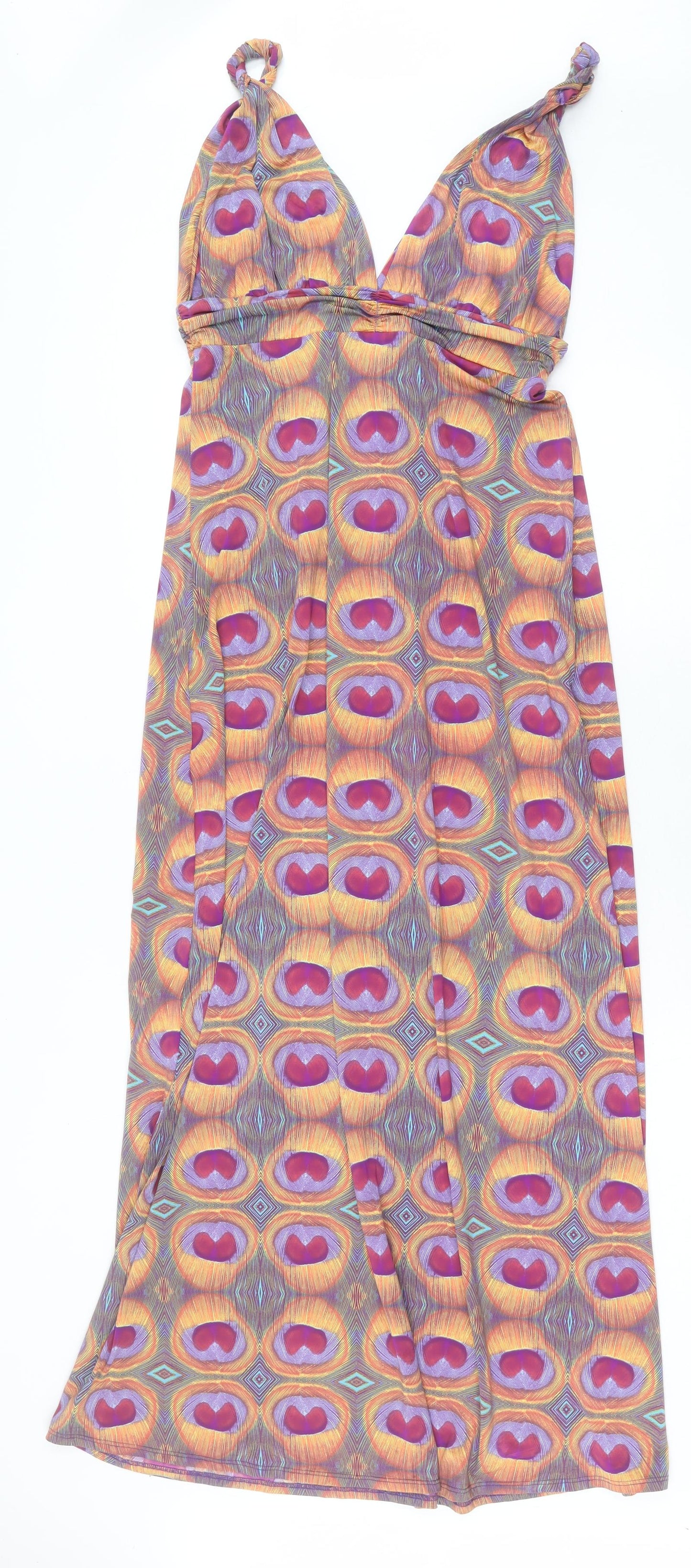 viz Womens Multicoloured Geometric Nylon A-Line Size L V-Neck Pullover