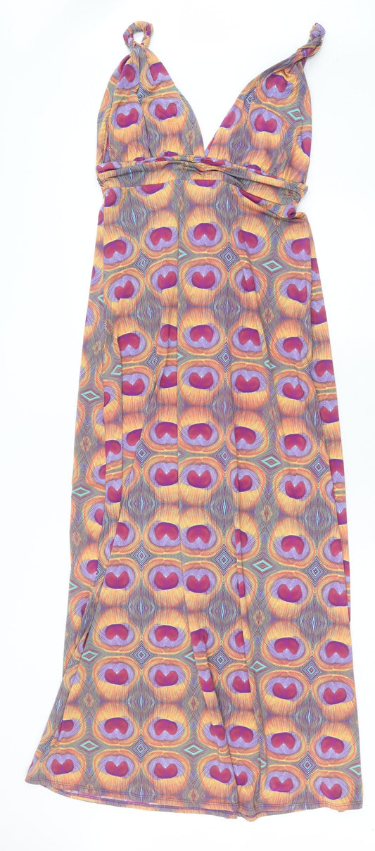 viz Womens Multicoloured Geometric Nylon A-Line Size L V-Neck Pullover