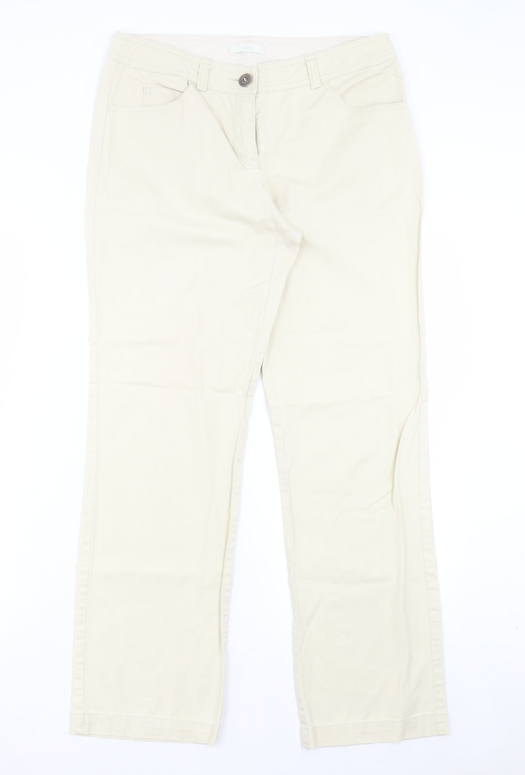 Marks and Spencer Womens Ivory Polyester Trousers Size 12 L29 in Regular Button