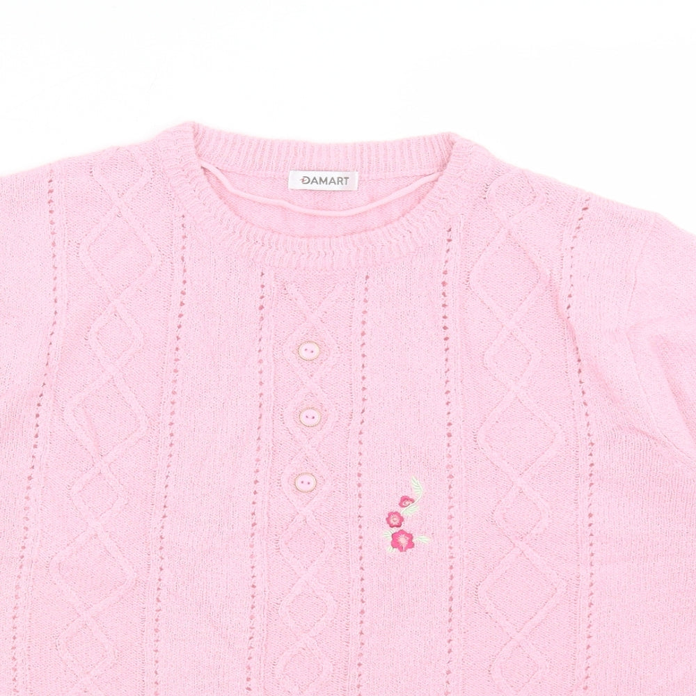 Damart Womens Pink Acrylic Basic T-Shirt Size 14 Crew Neck