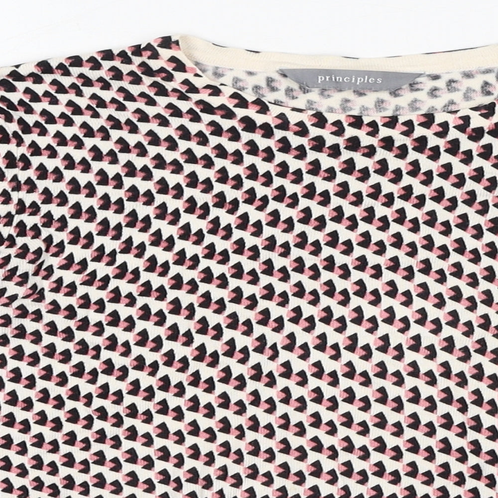 Principles Womens Multicoloured Geometric Viscose Basic T-Shirt Size 10 Crew Neck