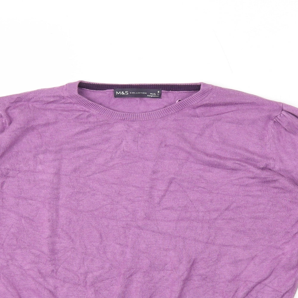 Marks and Spencer Womens Purple Round Neck Viscose Pullover Jumper Size 8